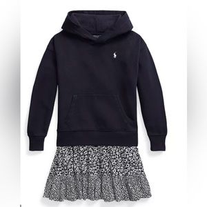 POLO RALPH LAUREN Big Girls Navy Floral Fleece Long-Sleeve Hoodie Dress,Sz XL/16
